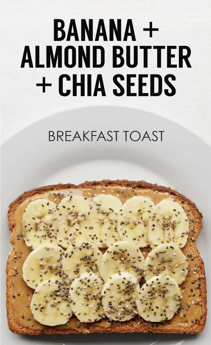 A slice of almond butter, banana, and chia seed toast