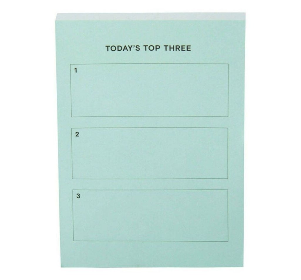 The mint green pad with three spaces and the heading &quot;Today&#x27;s top three&quot;