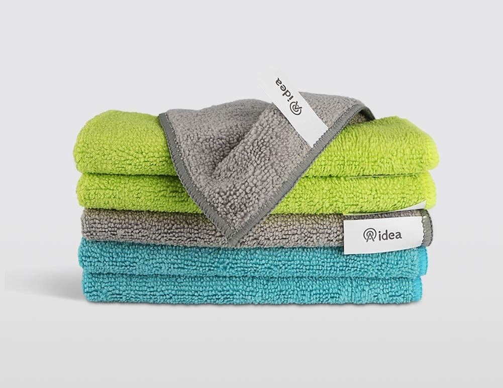 A stack of microfibre cleaning cloths