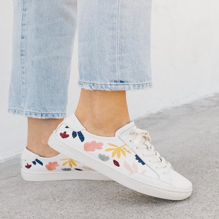 white sneakers with florals 