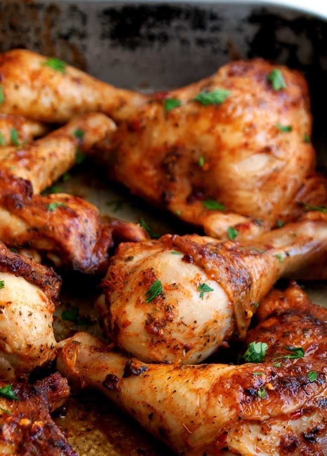 Marinated peri peri chicken drumsticks.