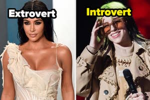 Kim Kardashian is on the left labeled, "Extrovert" with Billie Eilish labeled, "Introvert"