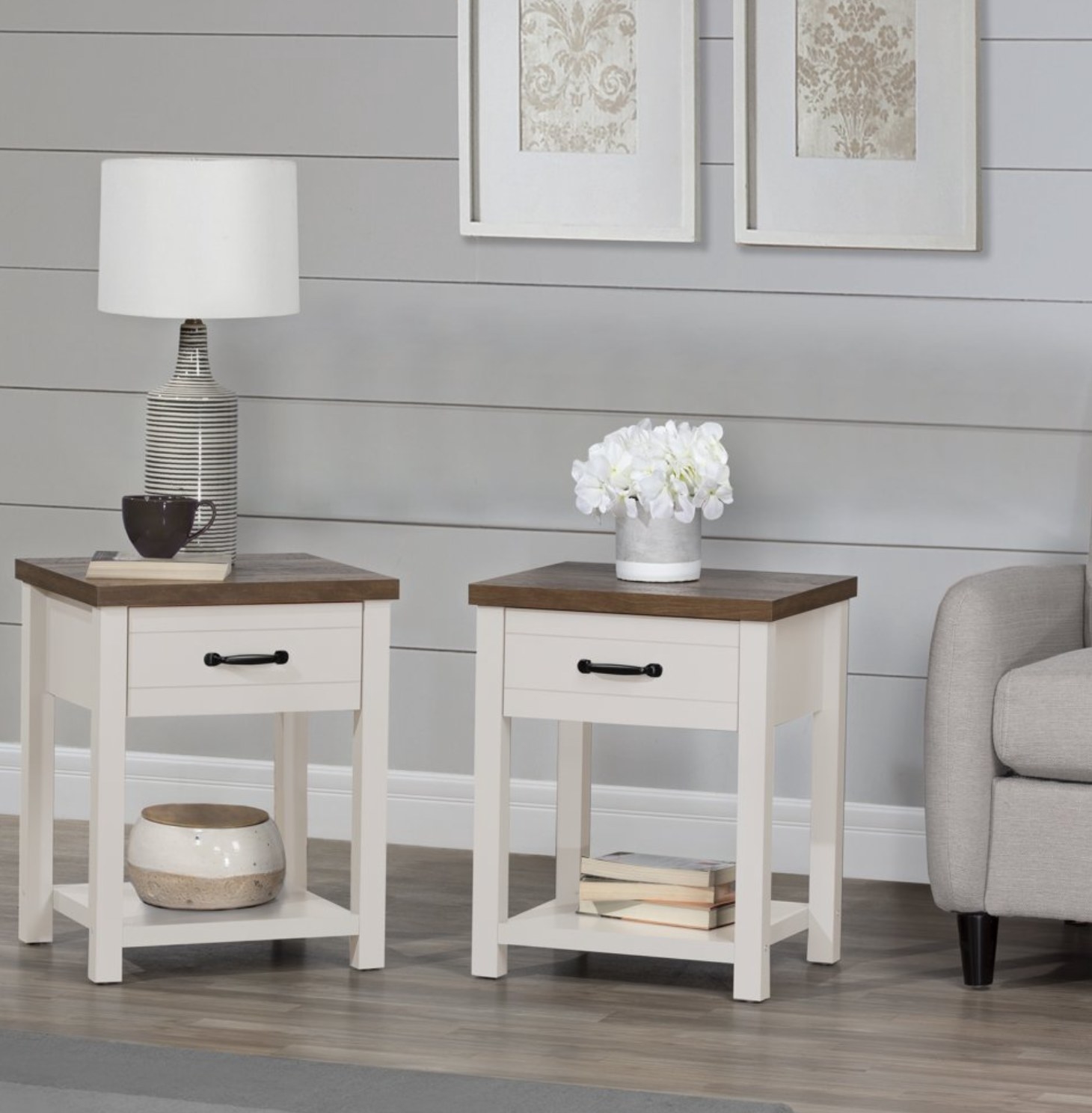 The nightstands in ivory