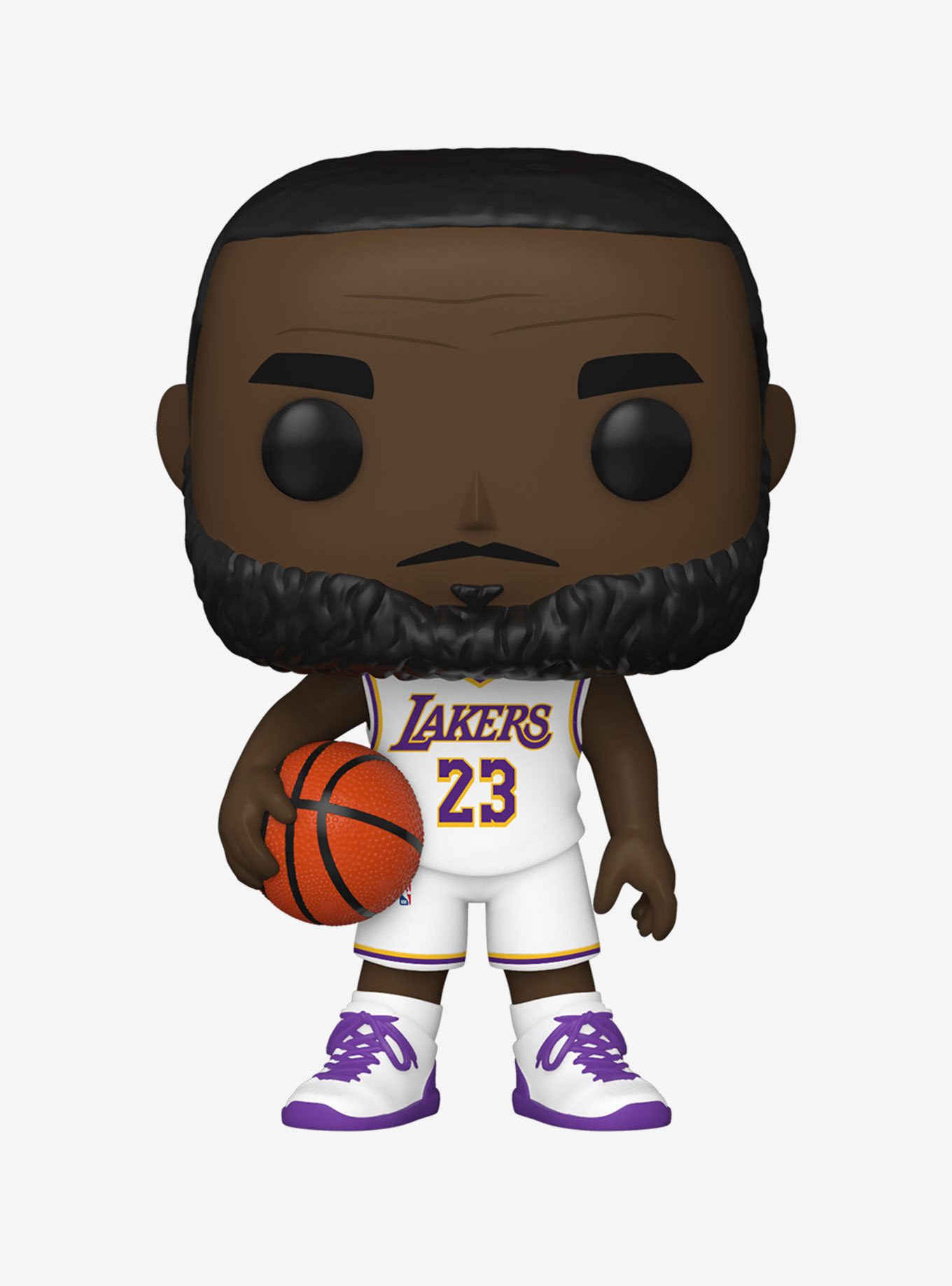 a figure of lebron in a white lakers journey with purple accents