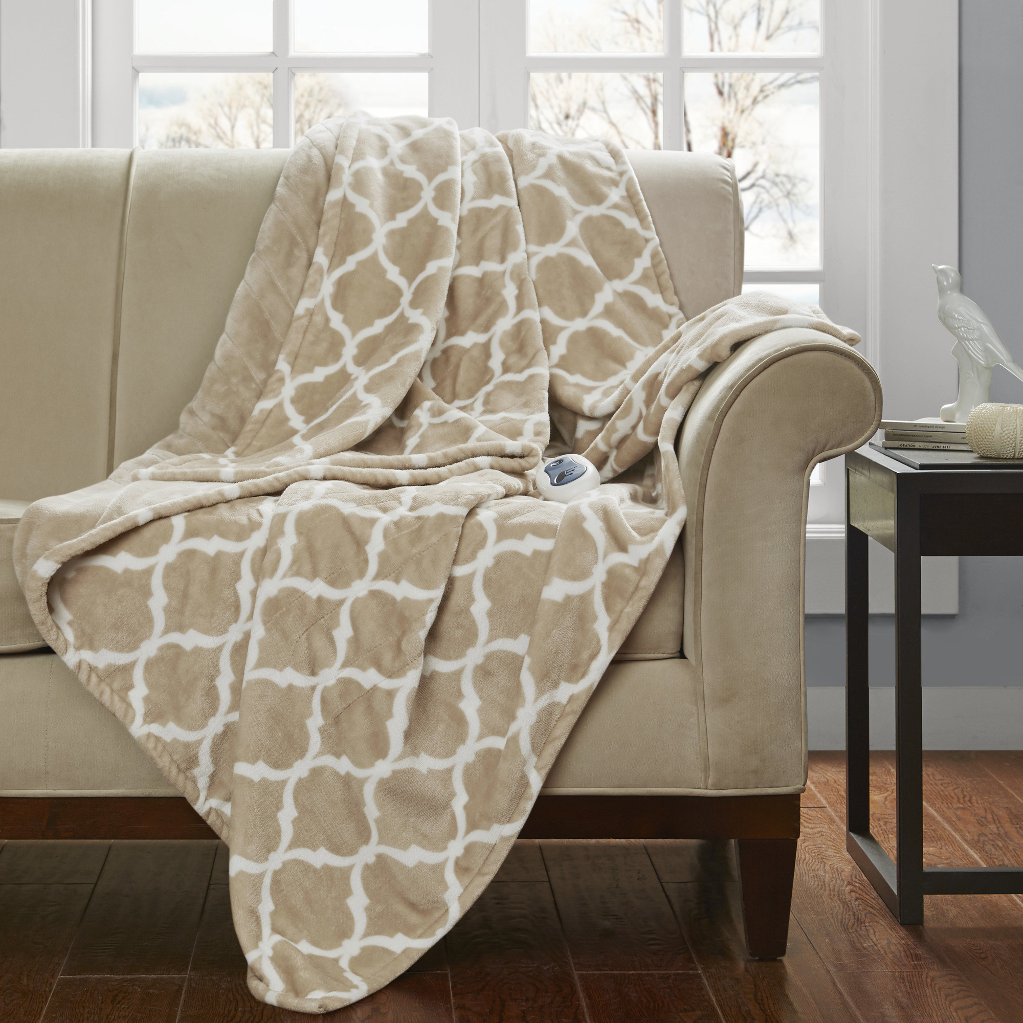 the blanket in tan