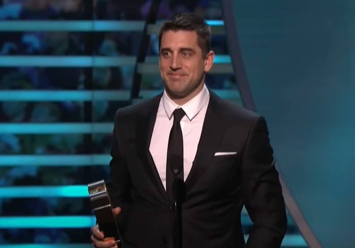 Aaron Rodgers accepting MVP Award.