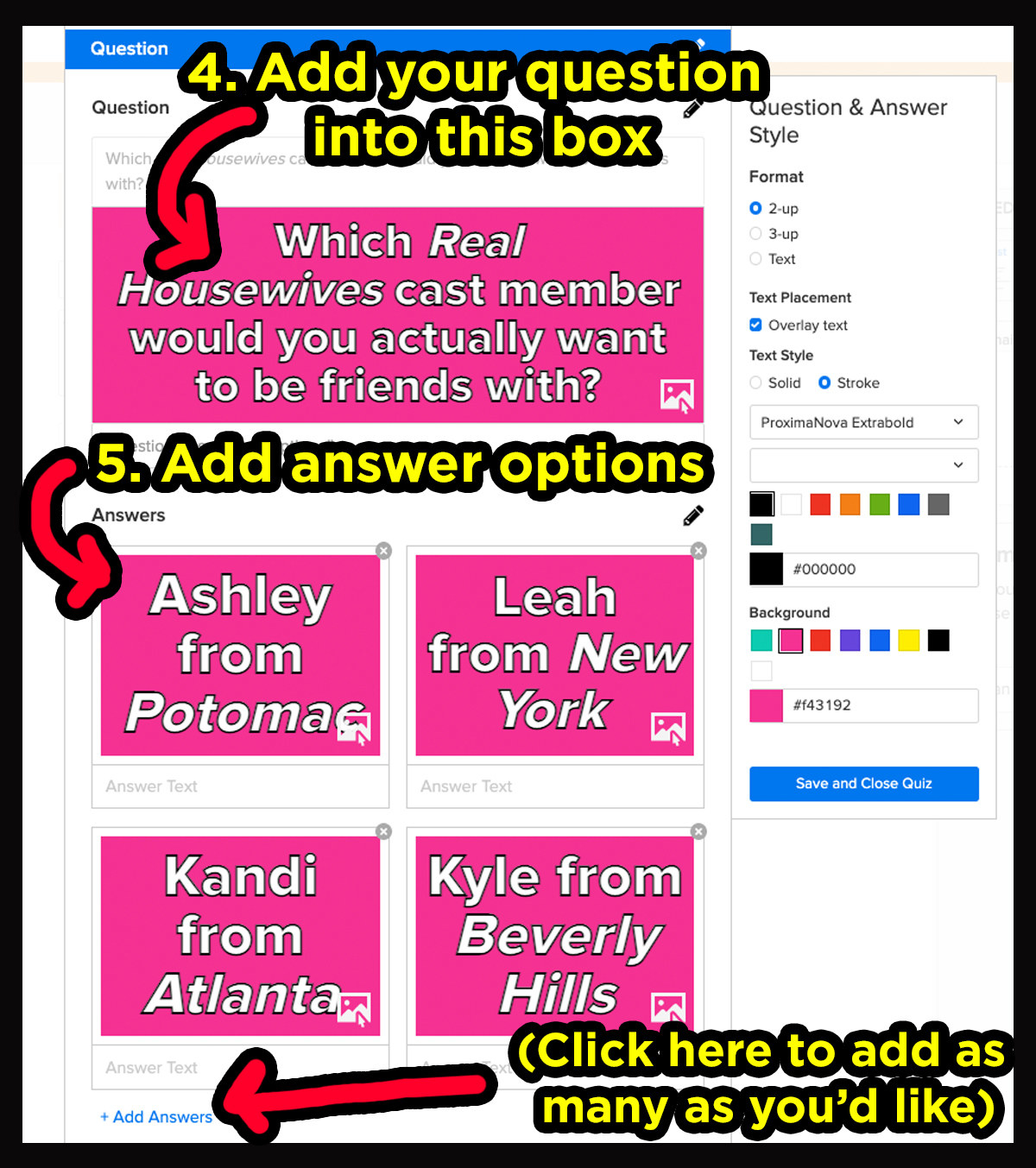 image of buzzfeed content system to show where to add questions, poll answers