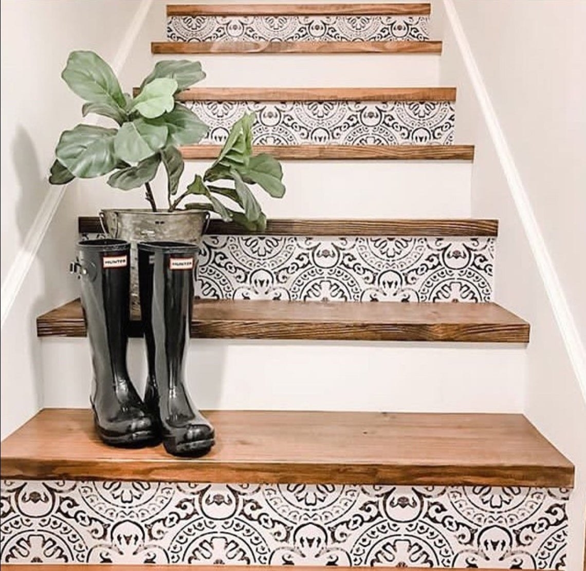 black and white pattern on stairs 