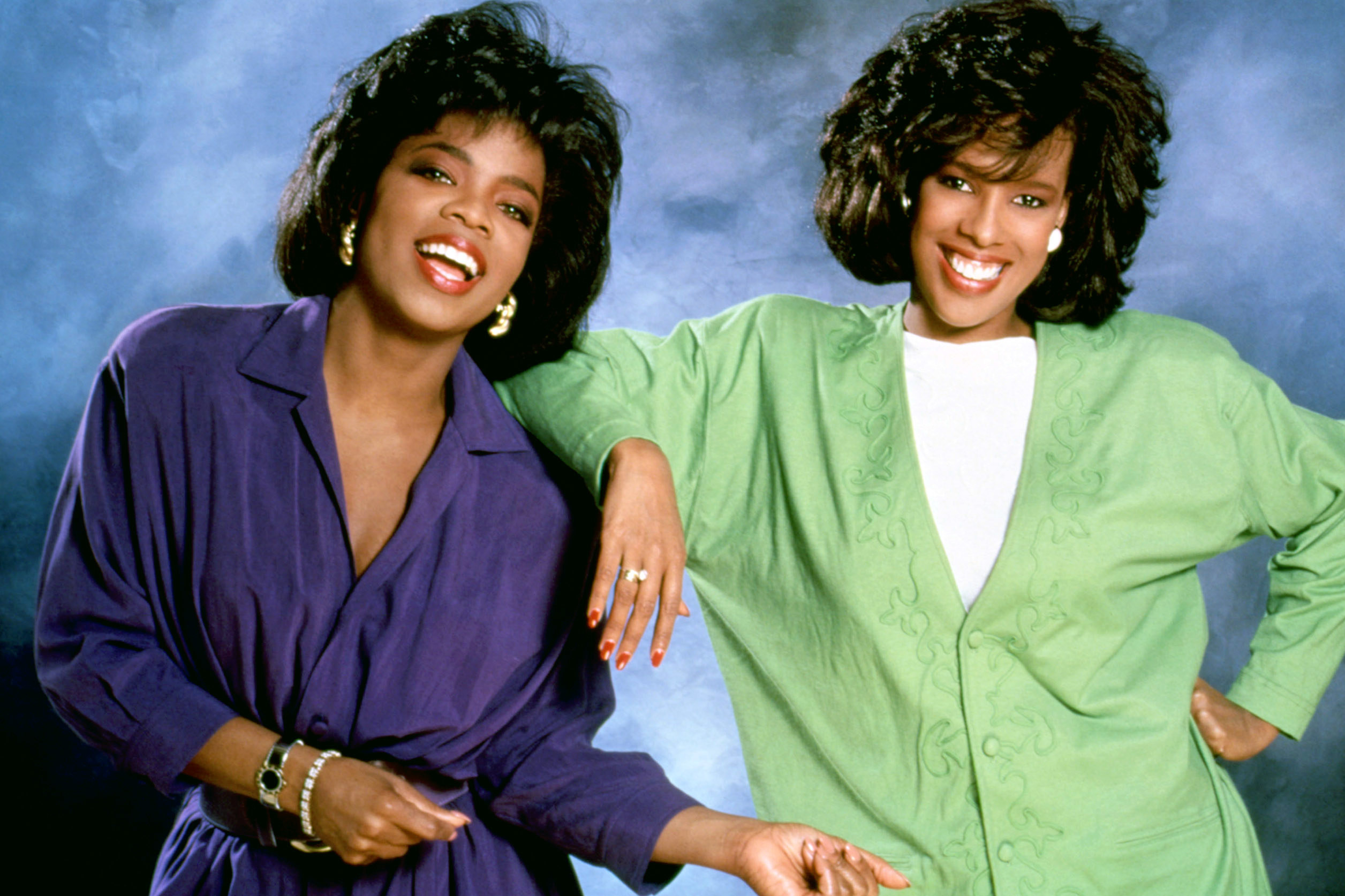 Oprah and Gayle posing together for &quot;The Oprah Winfrey Show&quot; in the 1980s