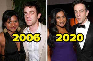 Mindy Kaling and B. J. Novak in 2006 vs. now