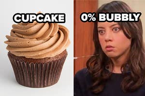 chocolate cupcake and 0% bubbly label over april ludgate