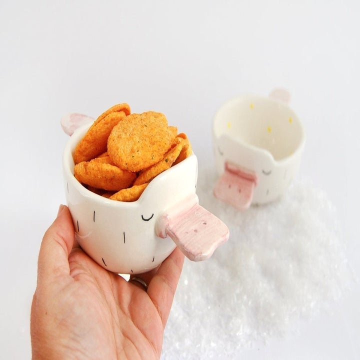 platypus bowl filled with snacks 