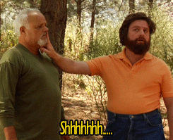 A gif of Zach Galifianakis telling another man to shush