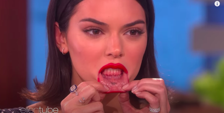 Kendall showing the inside of her lower lip