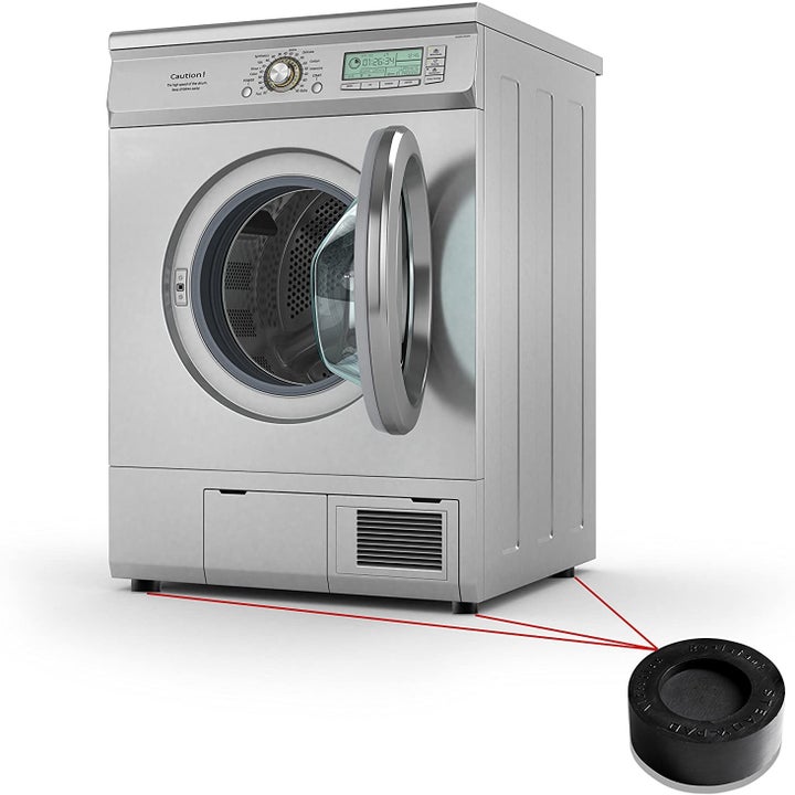 product photo of vibration pads and a washer with a small arrow pointing where to attach them