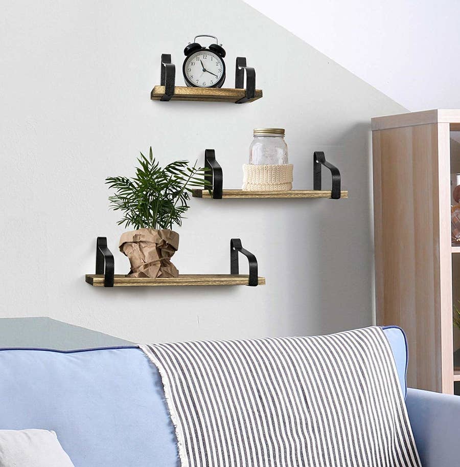 Rebee Vision Modern Floating Shelves Set of 3 : Farmhouse Wall Mounted  Bedroom Decor Aesthetic for Multifunctional Storage and Rustic Small Shelf  for