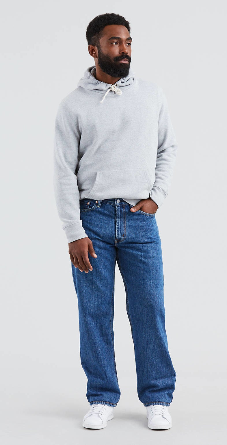 a model wearing the pants in stonewash