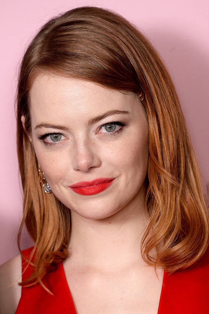 Emma Stone poses in the winners room at the 21st British Independent Film Awards