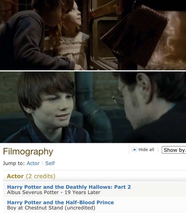 Arthur Bowen eating chestnuts in &quot;Half-Blood Prince&quot; and Bowen playing Daniel Radcliffe&#x27;s son in &quot;Deathly Hallows Part 2&quot;