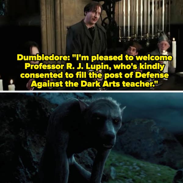 Dumbledore introducing Remus Lupin at Hogwarts; Lupin as a werewolf at the end of the movie