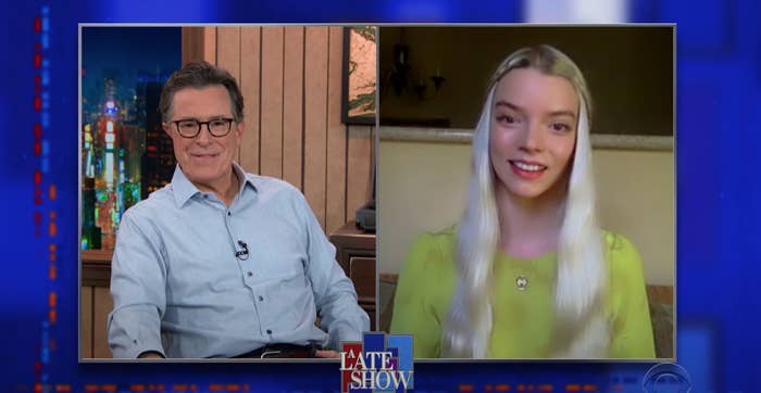 Stephen Colbert and Anya Taylor-Joy on "The Late Show with Stephen Colbert"