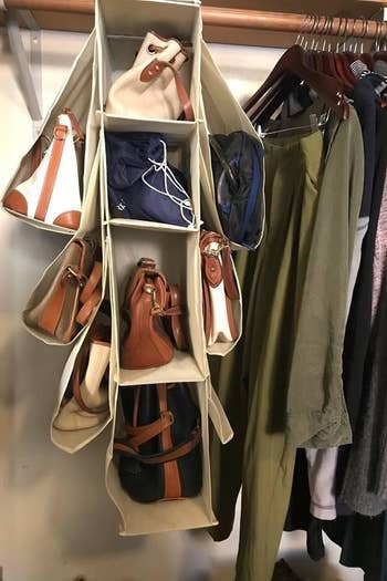 reviewer photo showing bag organizer in their closet