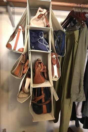 reviewer photo showing bag organizer in their closet