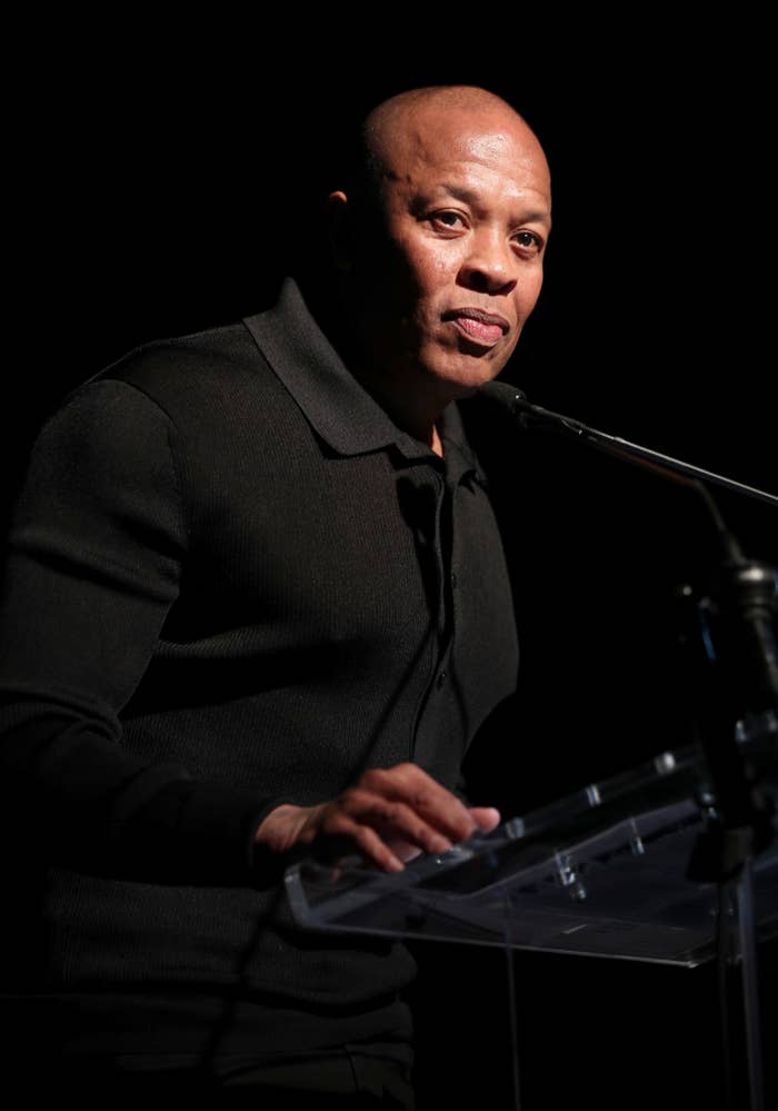 Dr. Dre speaks onstage during the Producers &amp;amp; Engineers Wing 13th annual GRAMMY week event honoring Dr. Dre at Village Studios on January 22, 2020 in Los Angeles, California