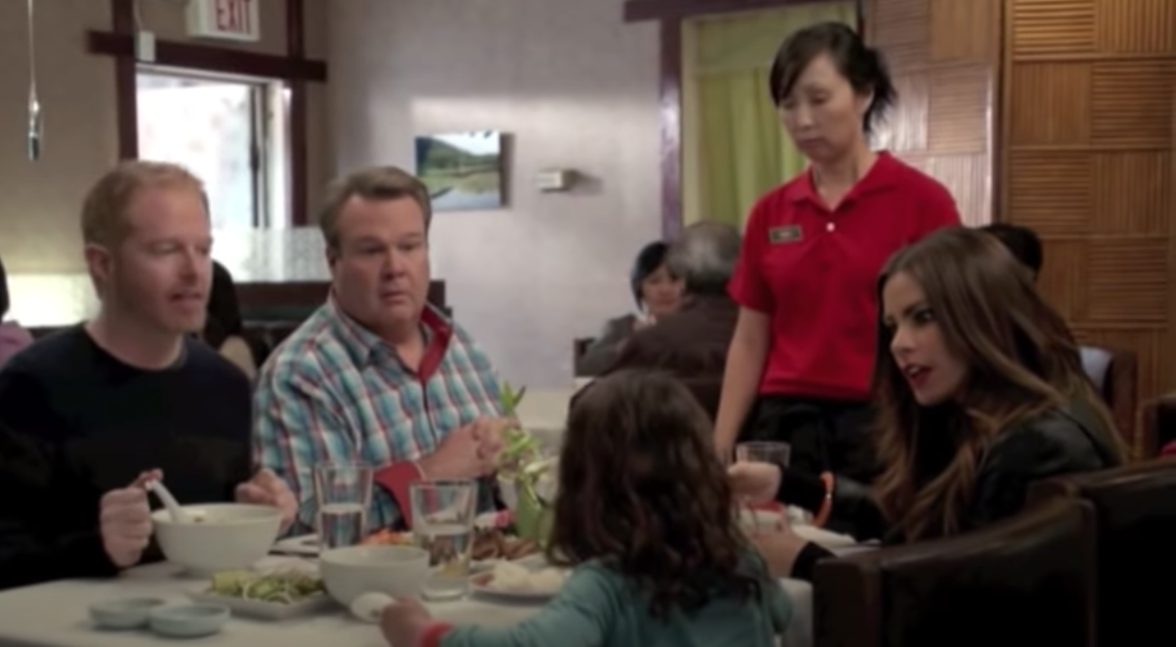 Lily yelling loudly in a restaurant while everyone looks shocked  in &quot;Modern Family&quot;