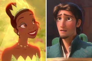 Tiana from "The Princess and the Frog" and Flynn Rider from "Tangled"