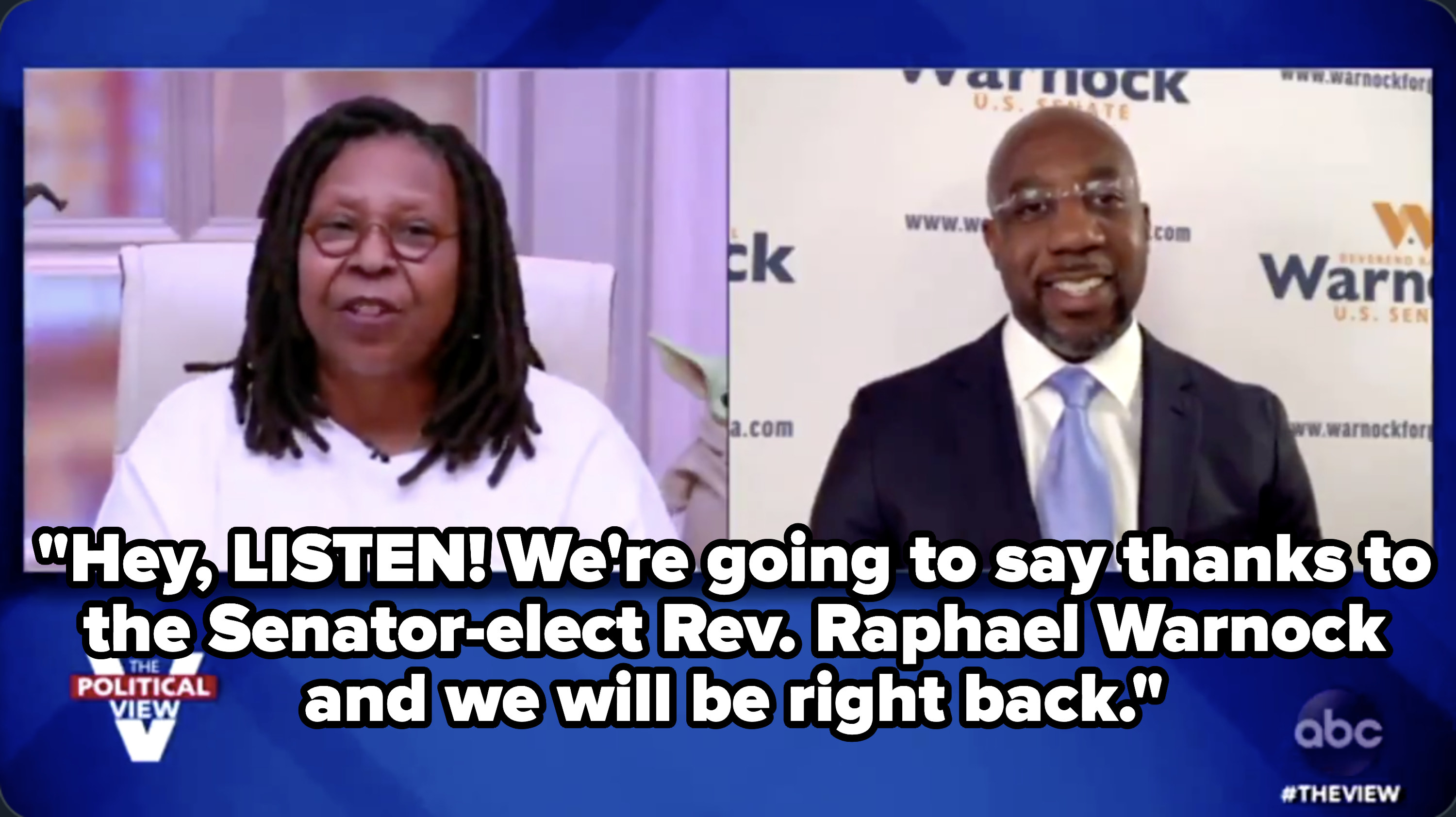 Whoopi Goldberg interviewing Senator-elect Warnock