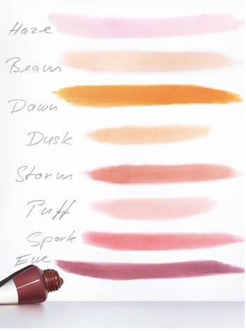 Streaks of all eight blush colors in purples, peaches, pinks, and gold 
