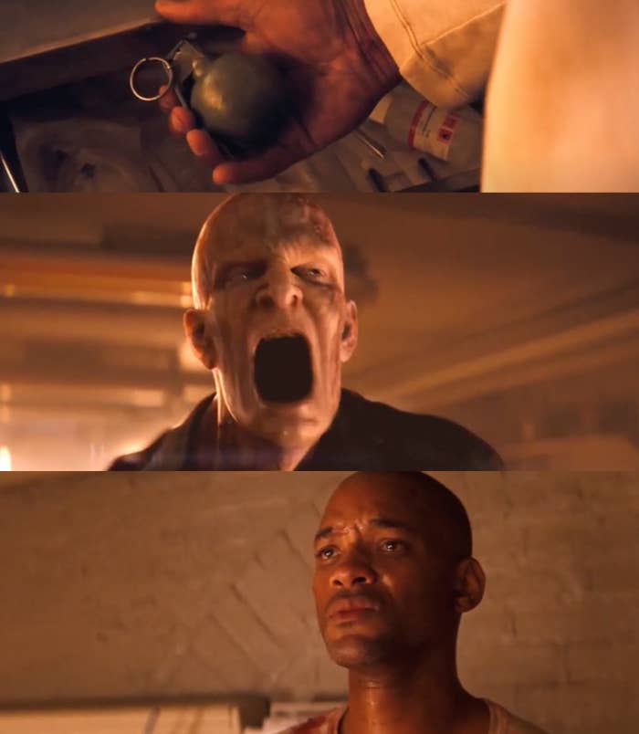 Will Smith as Dr. Robert Neville and Mike Patton as voices of the Darkseekers in the movie "I Am Legend."