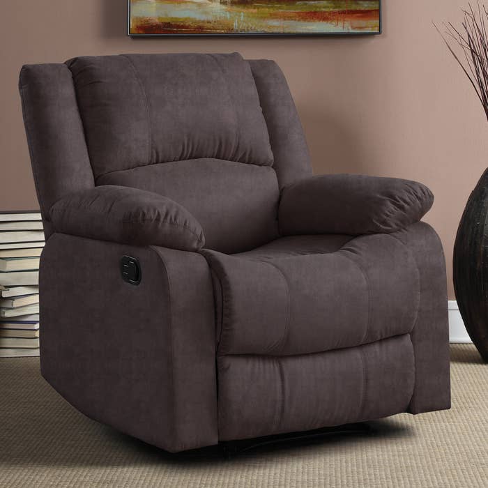 puffy brown microfiber recliner