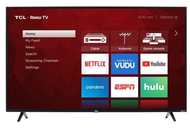 TCl roku TV displaying the roku home page