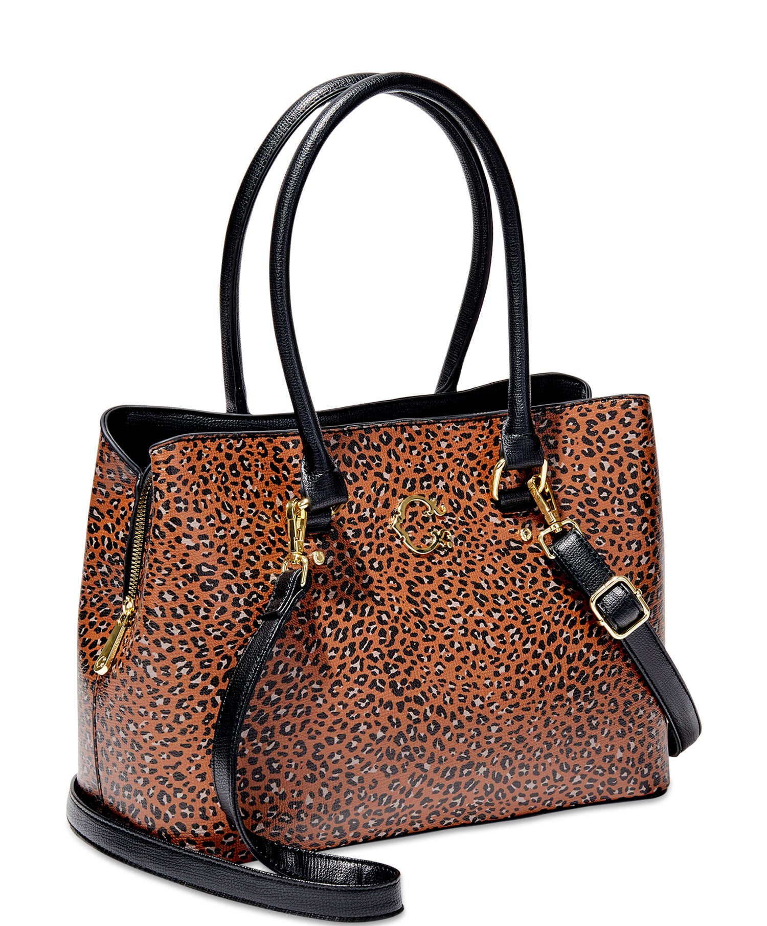 orange leopard print tote bag purse with black strap