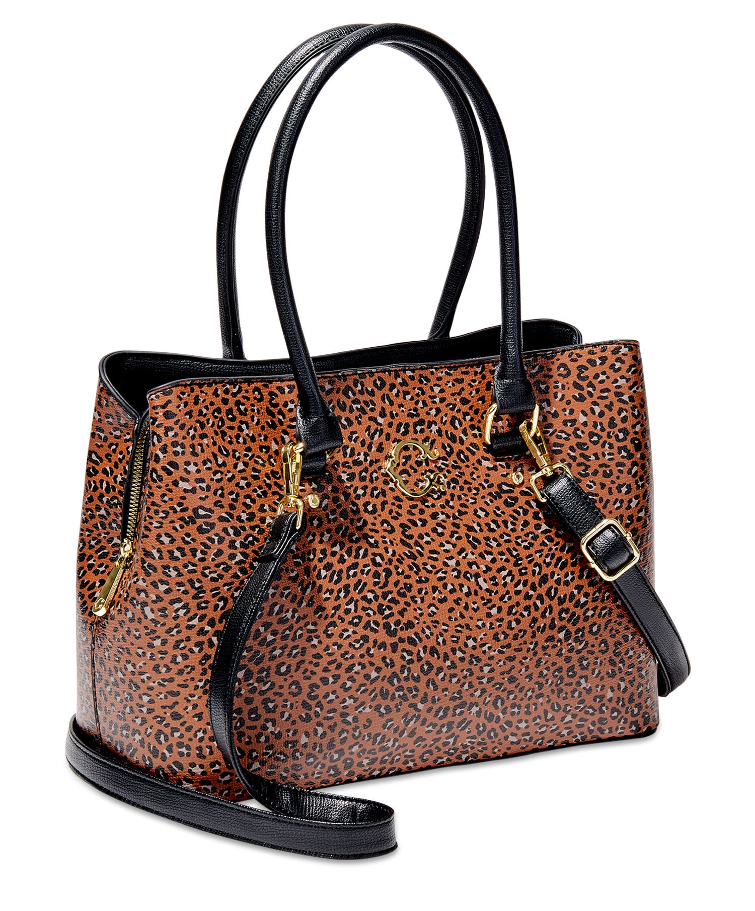 orange leopard print tote bag purse with black strap