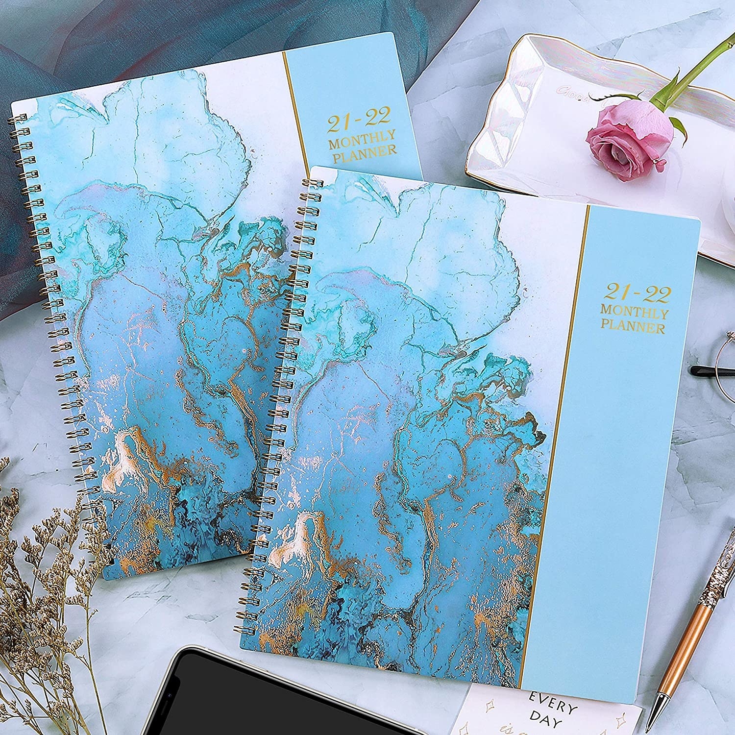 Twin-Wire July 2021 June 2022 Holidays 2021-2022 Student Planner School Planner with Stickers Academic Monthly & Weekly Planner/Agenda 8.5 x 11 3-Hole Punched Sea Blue Thick Paper 