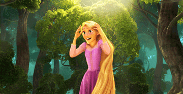 Rapunzel spinning in a happy circle 