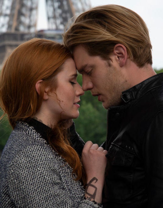 Katherine McNamara and Dominic Sherwood as Clary and Jace in Shadowhunters