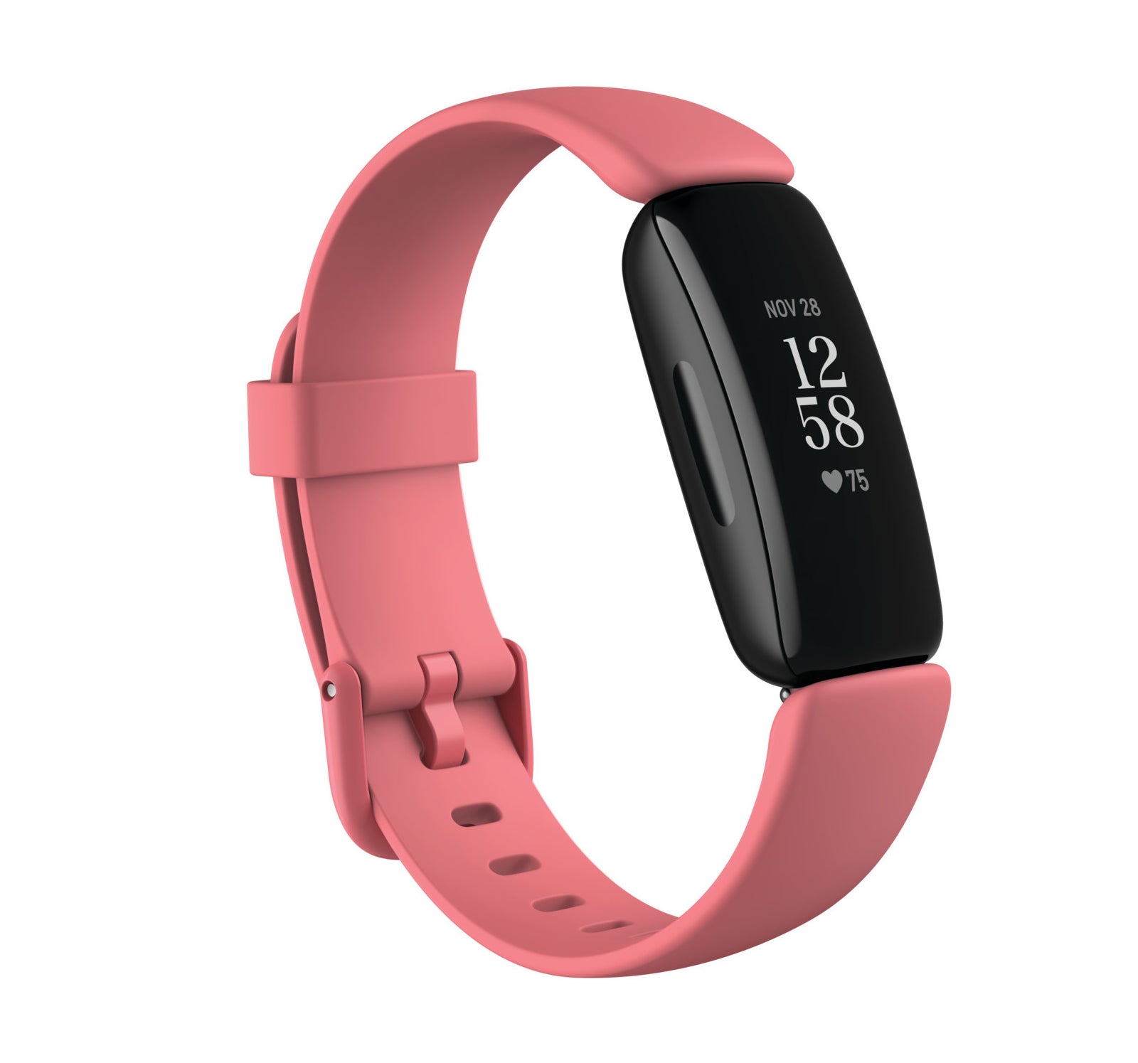 black fitbit fitness tracker with a pink band