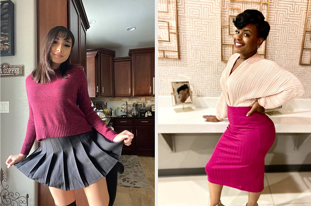 (left) Pleated tennis skirt (right) Deep v-neck bodysuit