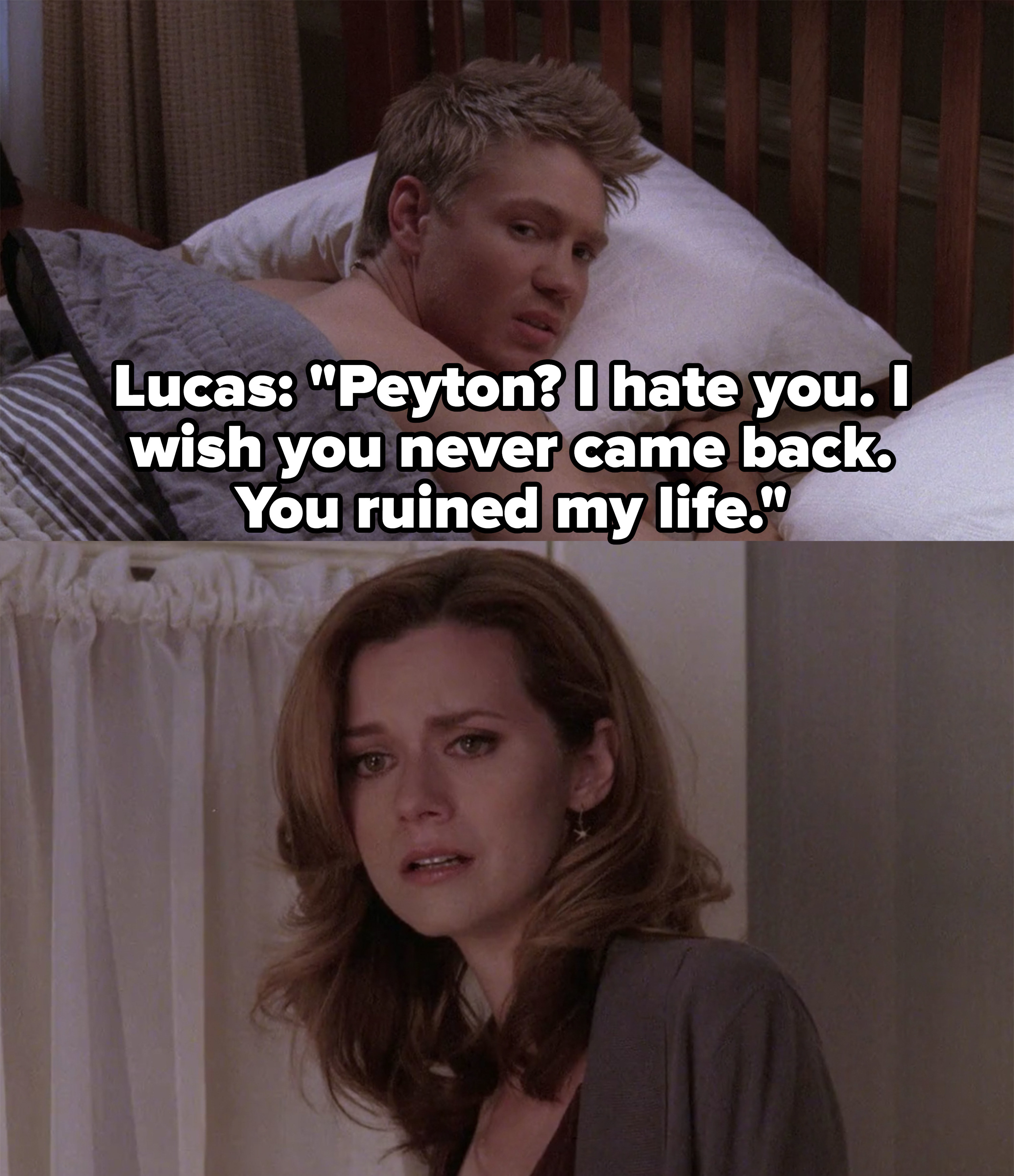 Lucas tells Peyton he hates her and that she ruined his life