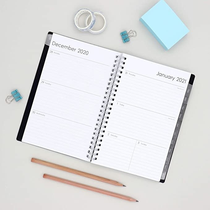 Blue from Jan 2021 to Dec 2021 Weekly & Monthly A5 Diary Planner with Pen Holder Inner Pocket Banded 14.6*21.4 cm 2021 Diary Premium Hardcover