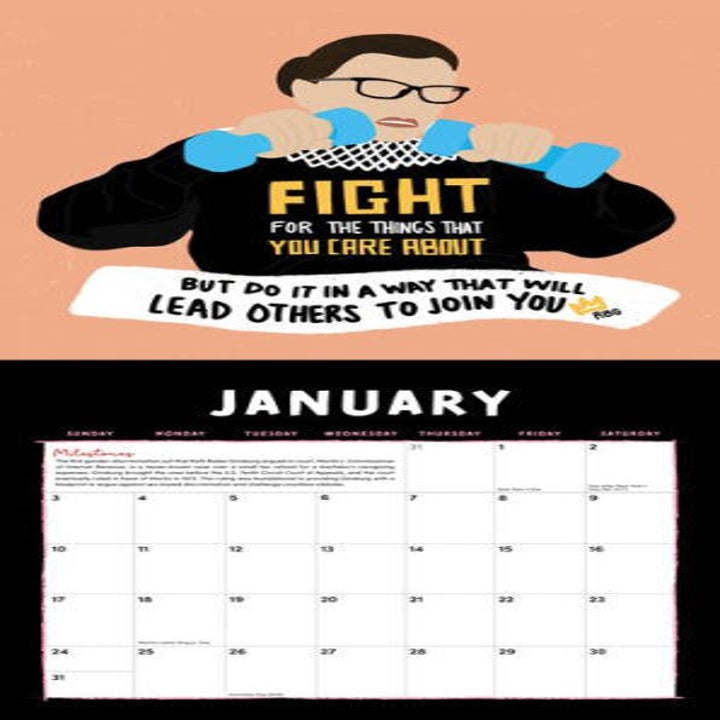 the january page of the rbg calendar with a quote about fighting for the things you care about