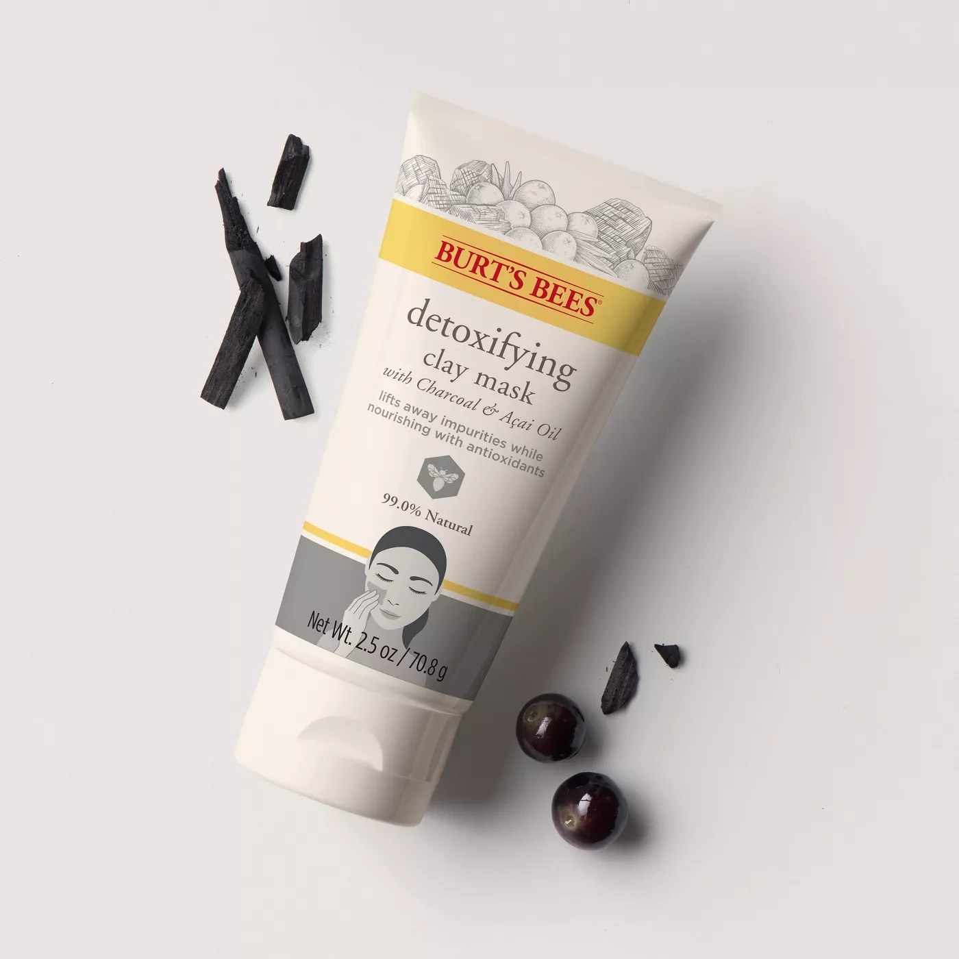 Burt&#x27;s Bees detoxifying clay mask with charcoal &amp;amp; acai oil that lifts away impurities while nourishing with antioxidants