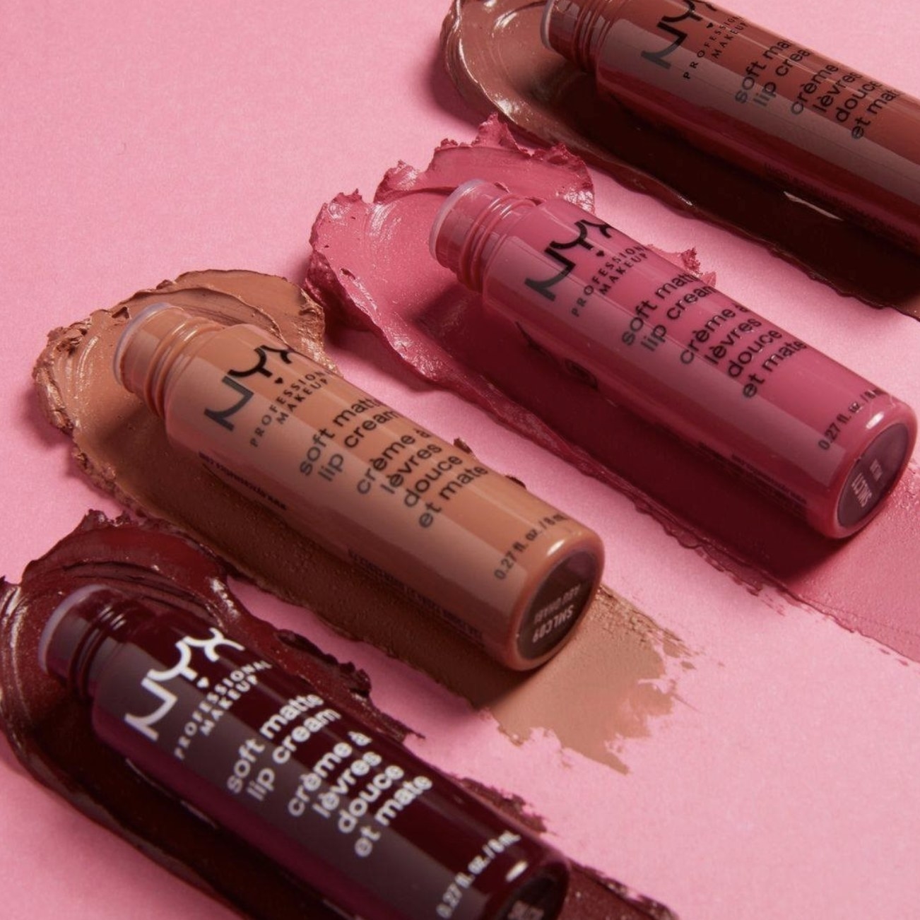 Bottles of NYX soft matte lip cream in four colors
