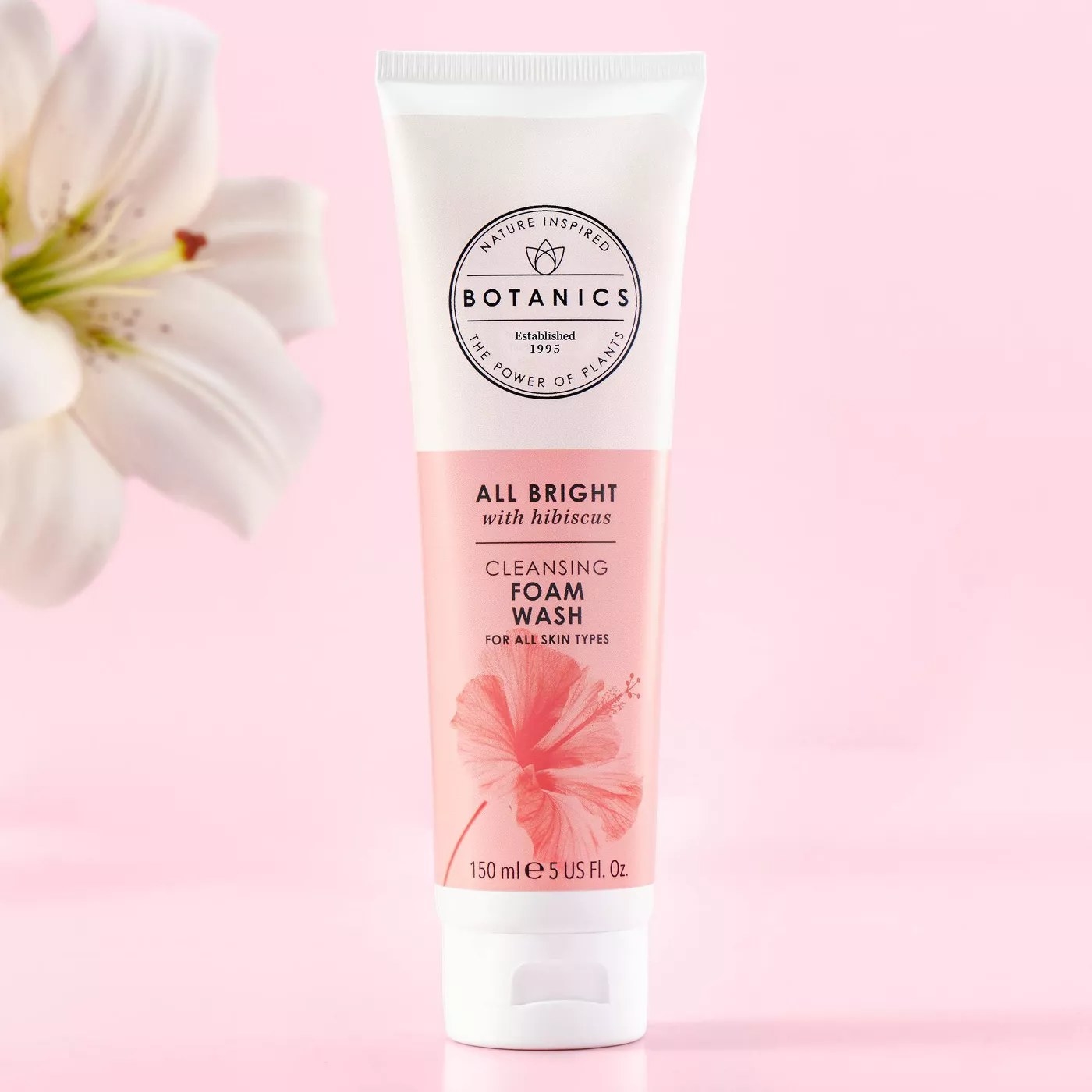 Botanics cleansing foam wash for all skin types with all bright with hibiscus scent