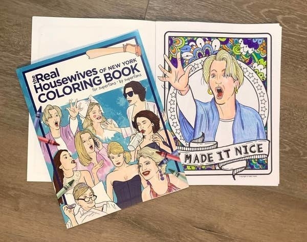 The RHONY coloring book opened to one of the pages of Dorinda