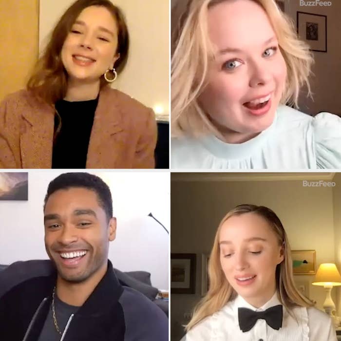 The cast of Bridgerton taking a BuzzFeed quiz